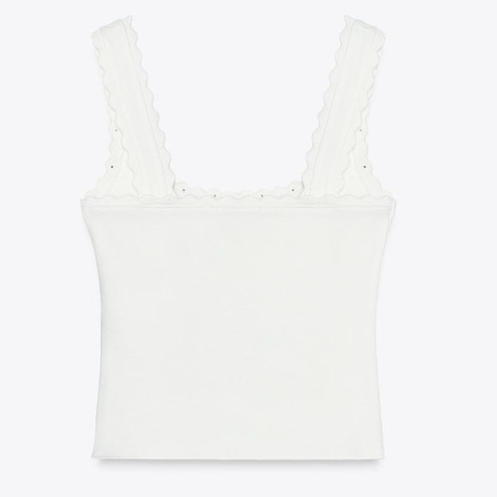 Zara NWT Oyster White Knit Crop Top w/ Faux Pearl Details (Size Small) - Picture 8 of 8